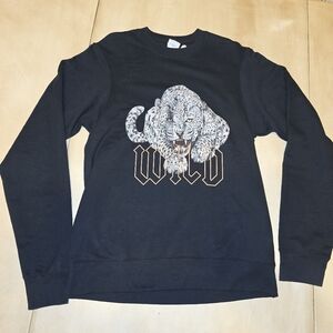 Black Graphic Sweatshirt with Leopard Design